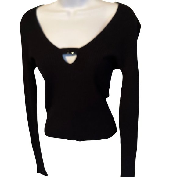 Easel black rhinestone detail v-neck size M sweater - Picture 6 of 6